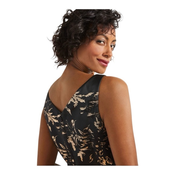 Talbots Petite Black & Gold Metallic Jacquard Fit & Flare Dress | 6P | New - Picture 9 of 9